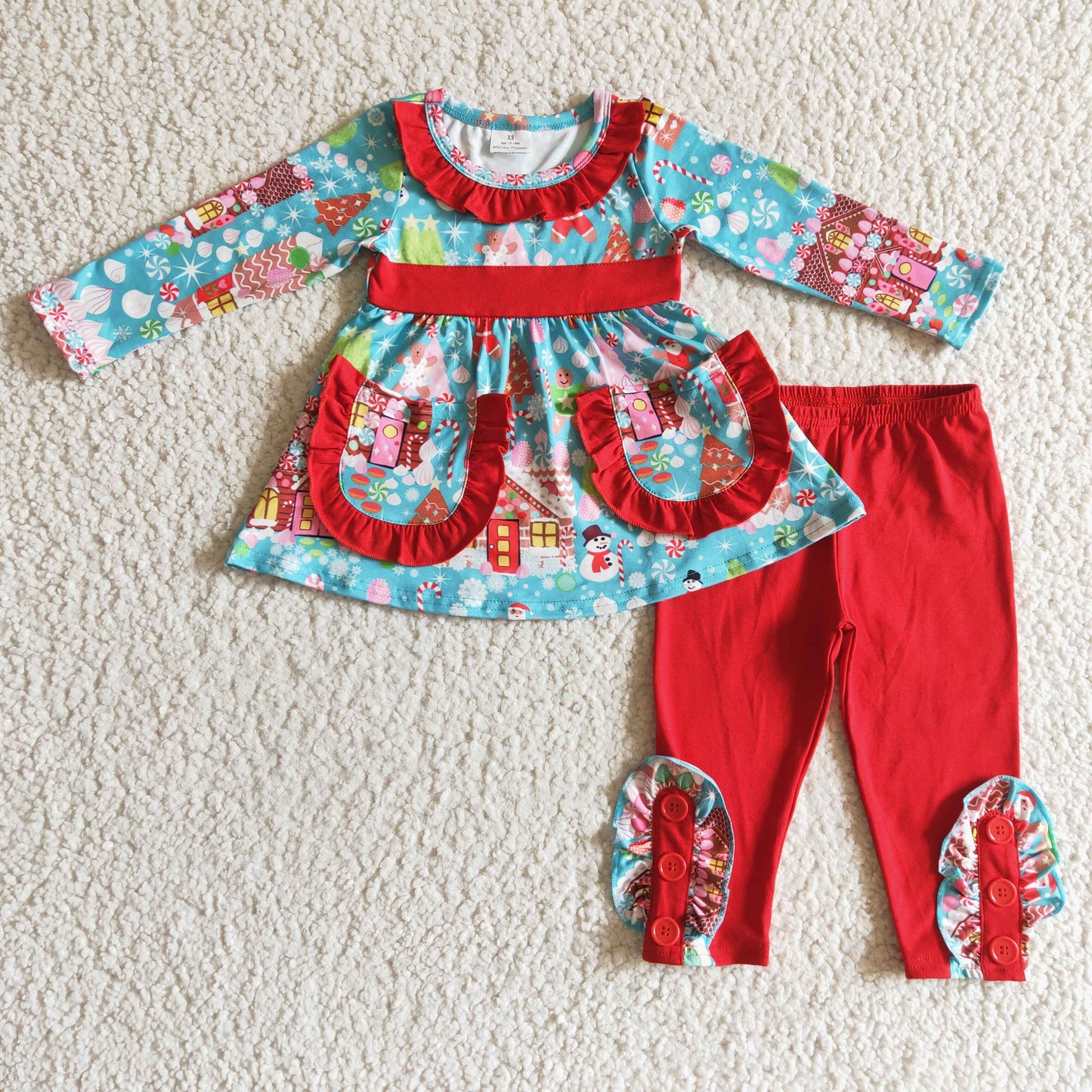 christmas ruffle outfit red legging clothing
