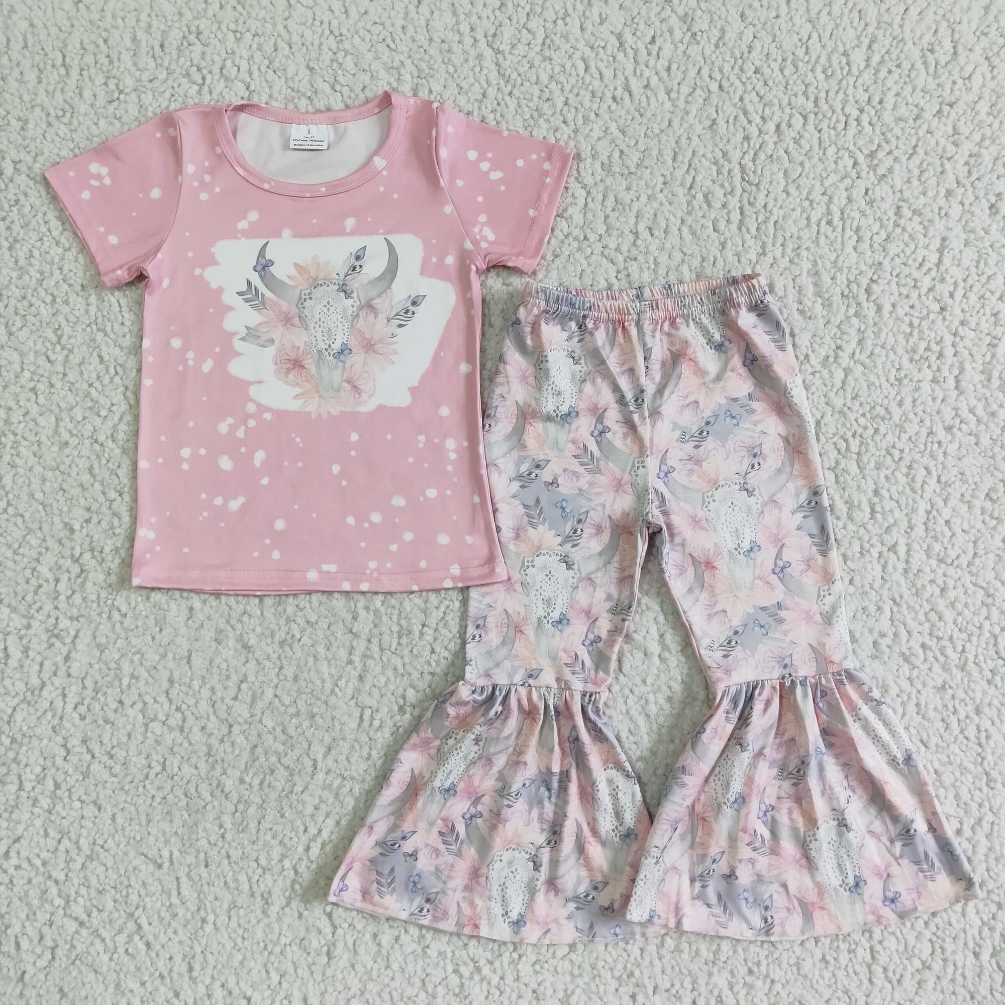pink floral skull arrow pants set girl's outfit