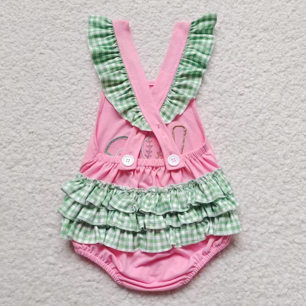 pink baseball embroidery romper
