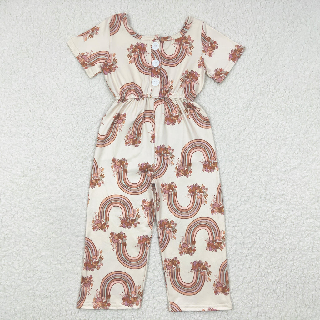 girl's clothing rainbow jumpsuit with pocket summer clothes