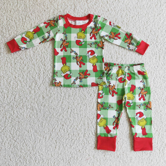 boy christmas pajamas plaid with grinch