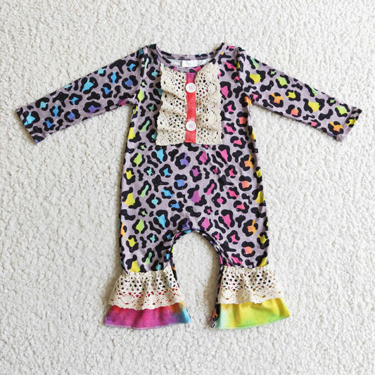 baby girl rainbow leopard cotton lace ruffle romper
