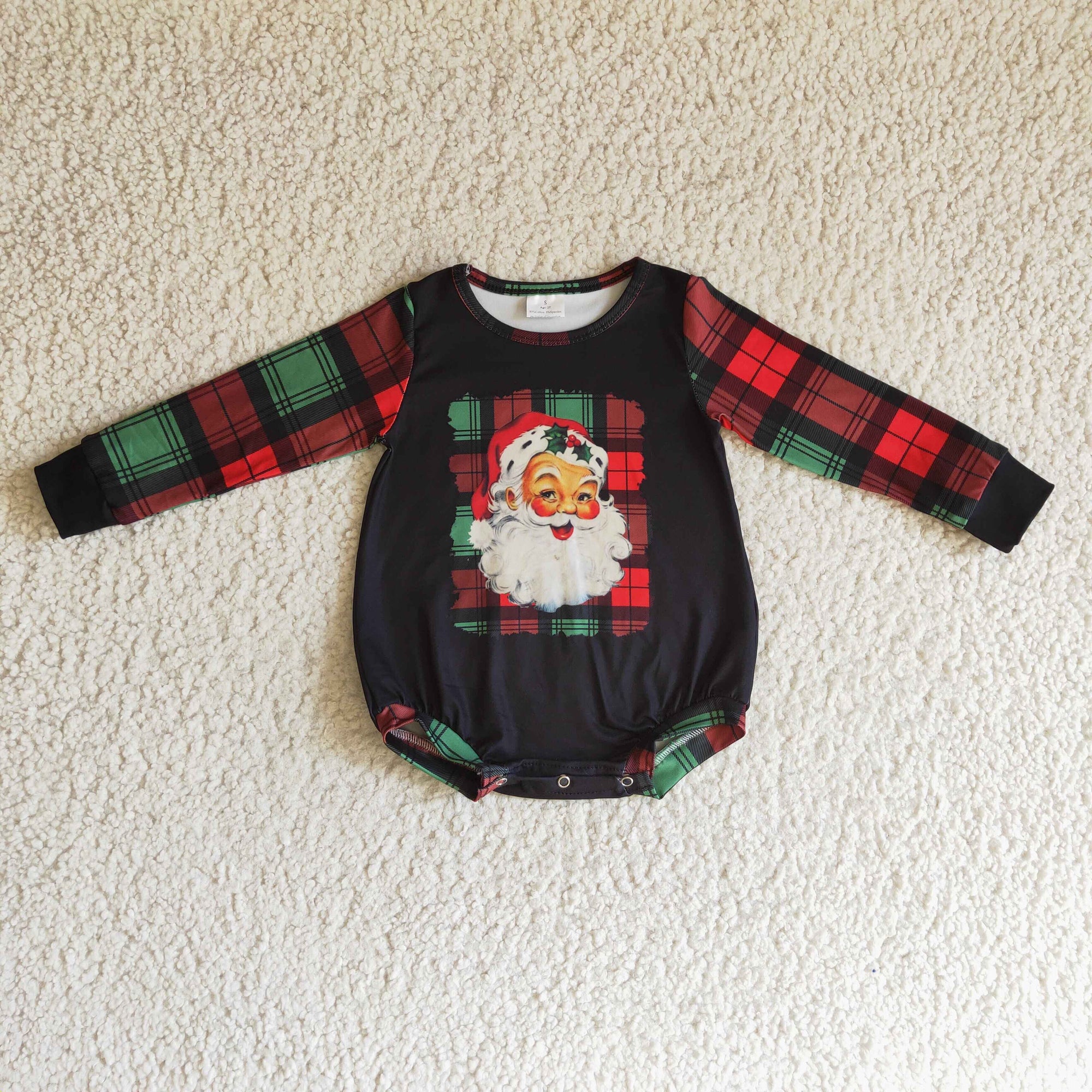 plaid santa print baby romper
