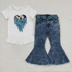western turquoise heart white tassel t shirt