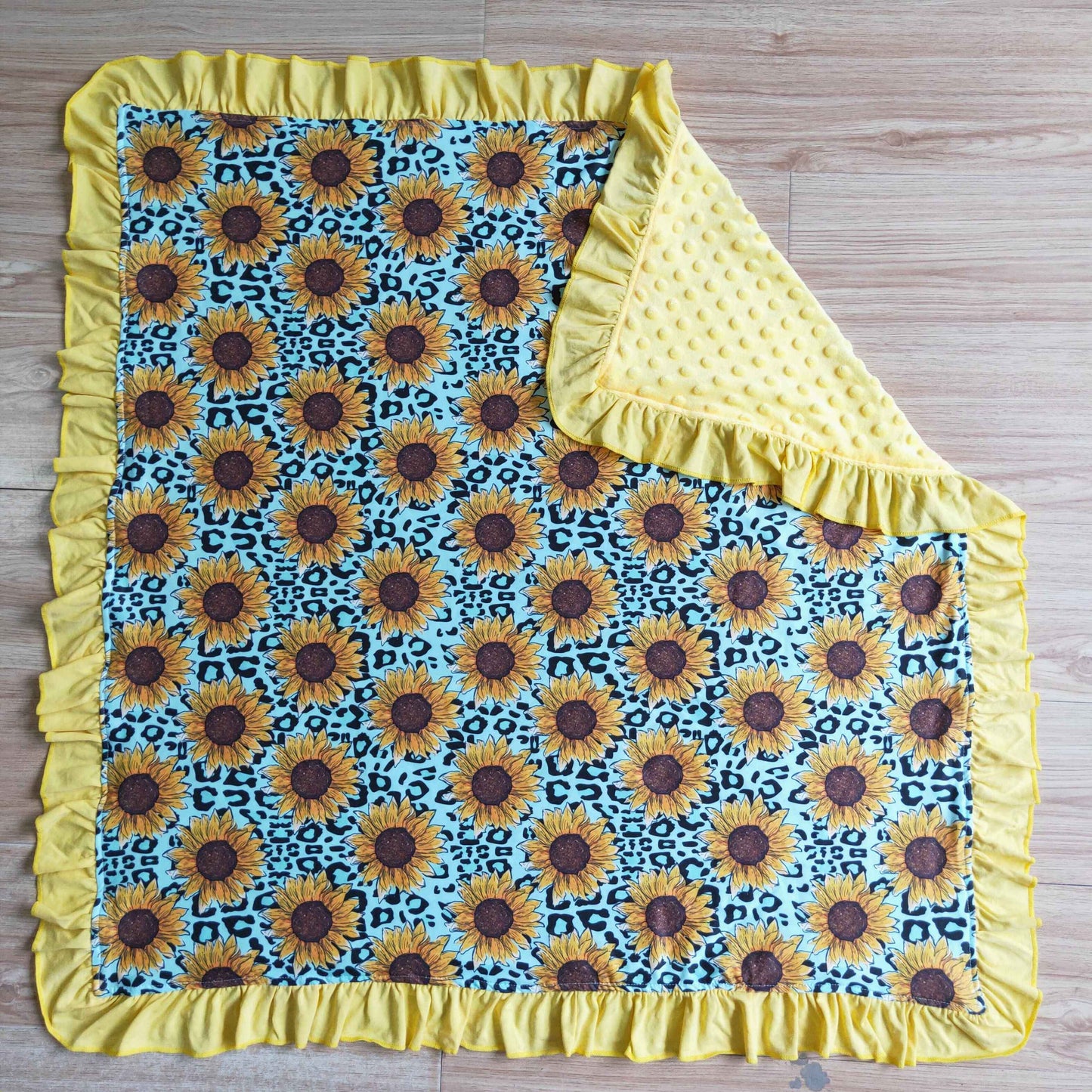 sunflower leopard ruffle blanket