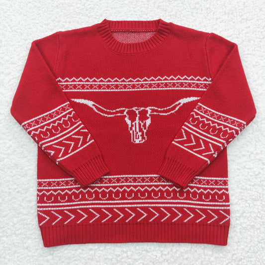 kids winter clothing red skull print sweater