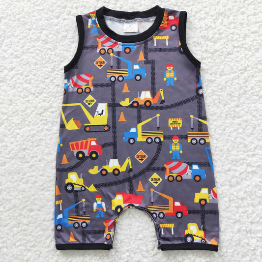 baby boy sleeveless construction truck romper