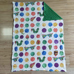 green soft minky baby blanket caterpillar print