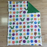 green soft minky baby blanket caterpillar print