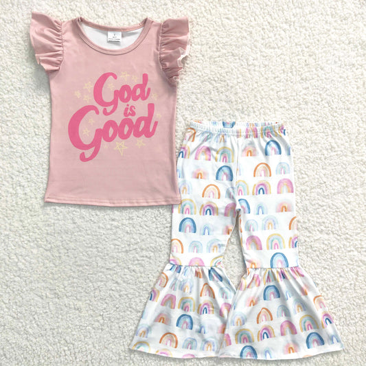 god is good rainbow bell bottom set girl