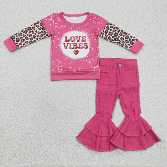 valentine 2pcs hot pink denim outfit love vibes