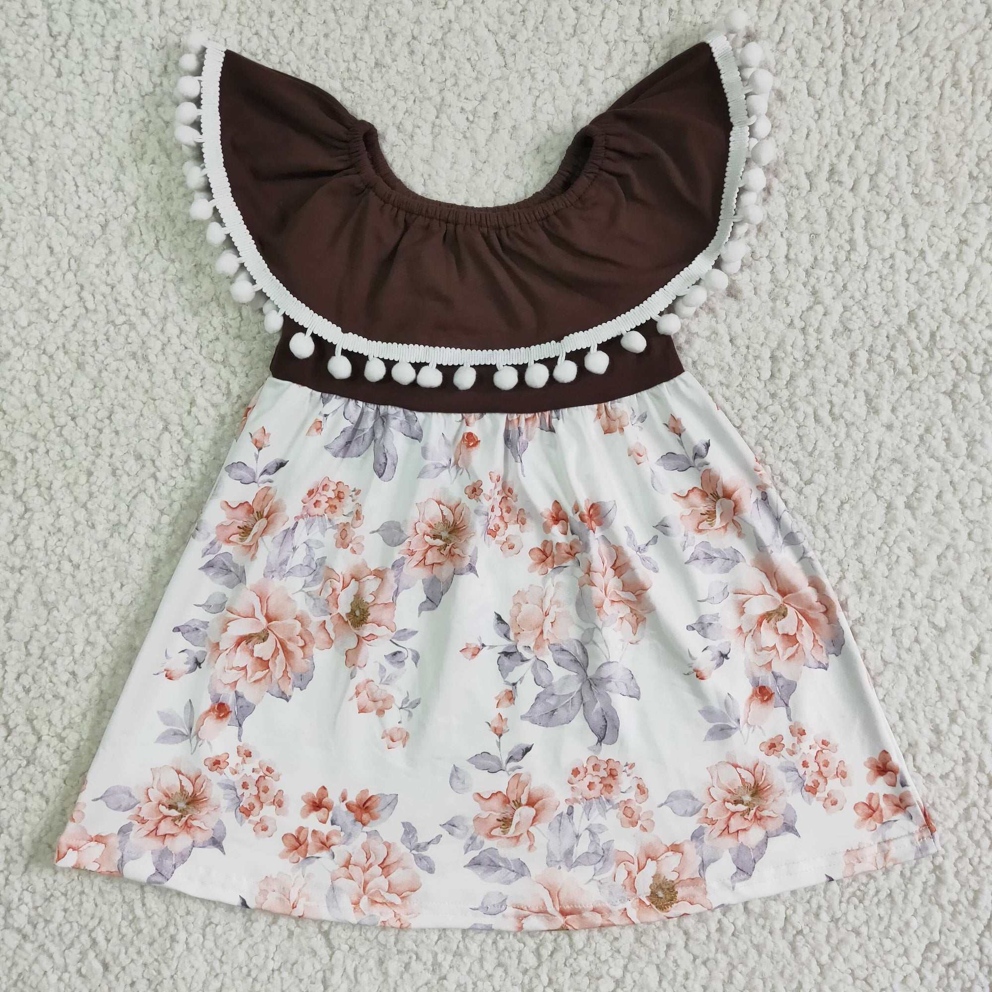 sleeveless floral pom dress girl summer dresses GSD0023