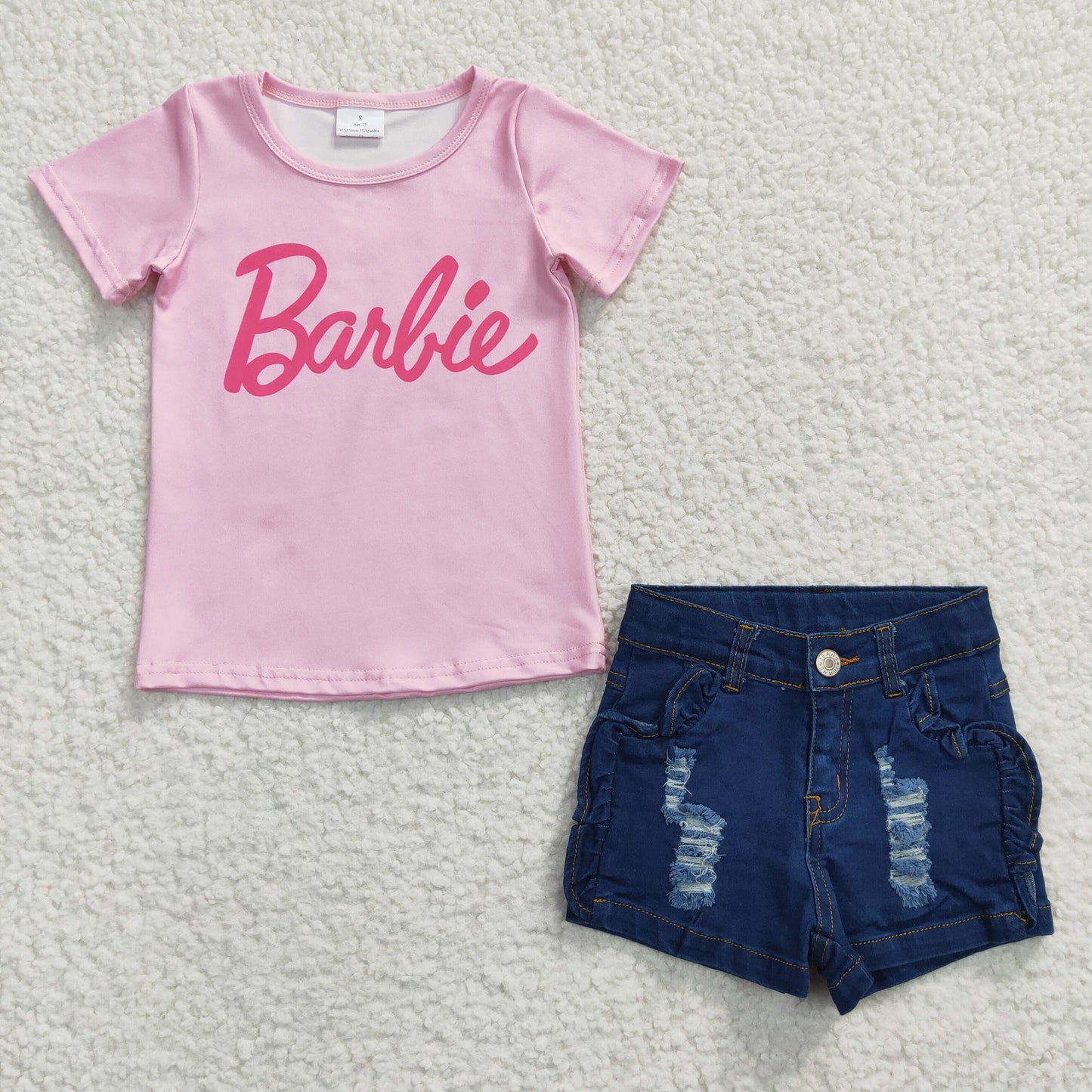 kids pink barbie t-shirt summer clothing