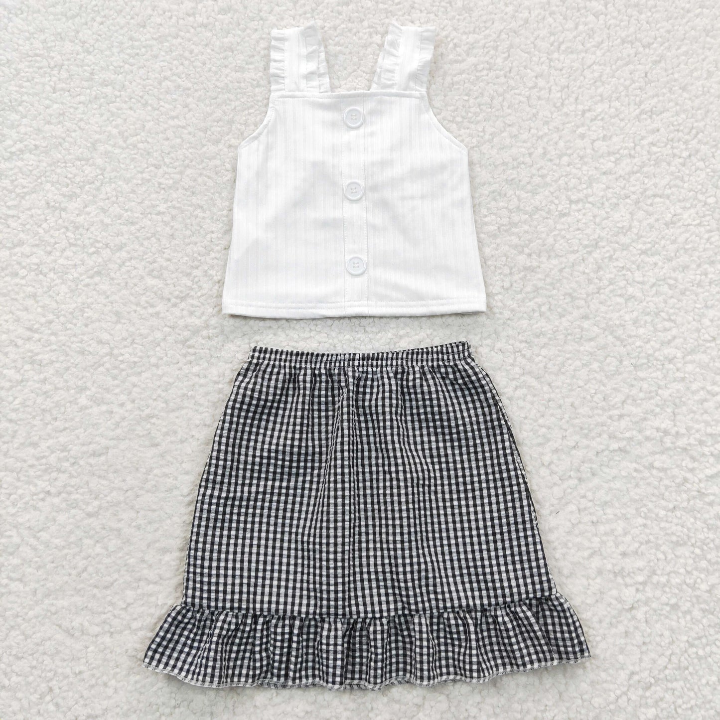 kids white ribbed top black seersucker skirt outfit girl clothes set