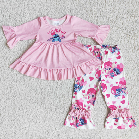 girl valentine's day pink lilo ruffle pants set