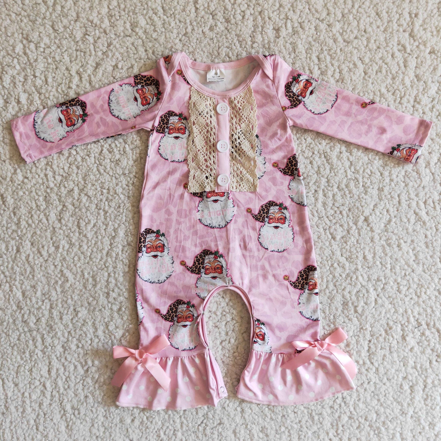 Baby Girl Pink Santa Print Romper