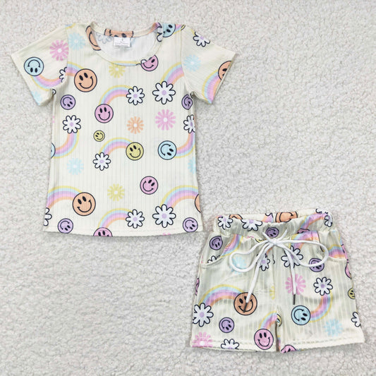 kids clothing rainbow smiley yummy ribbed jogger shorts set for girl