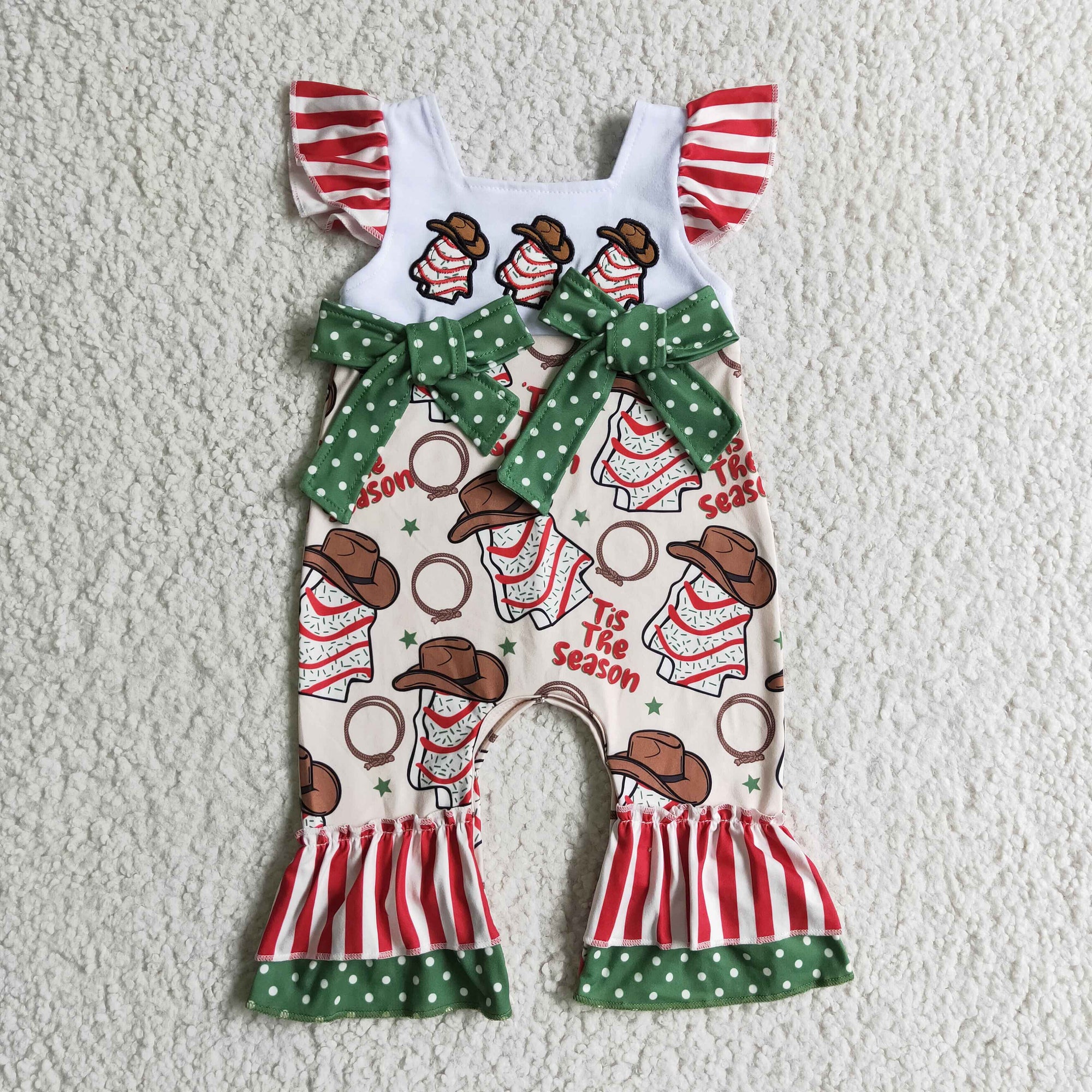 christmas cake embroidery ruffle romper
