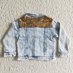 Fashion Good Quality Light Blue Denim Jacket With Sequins