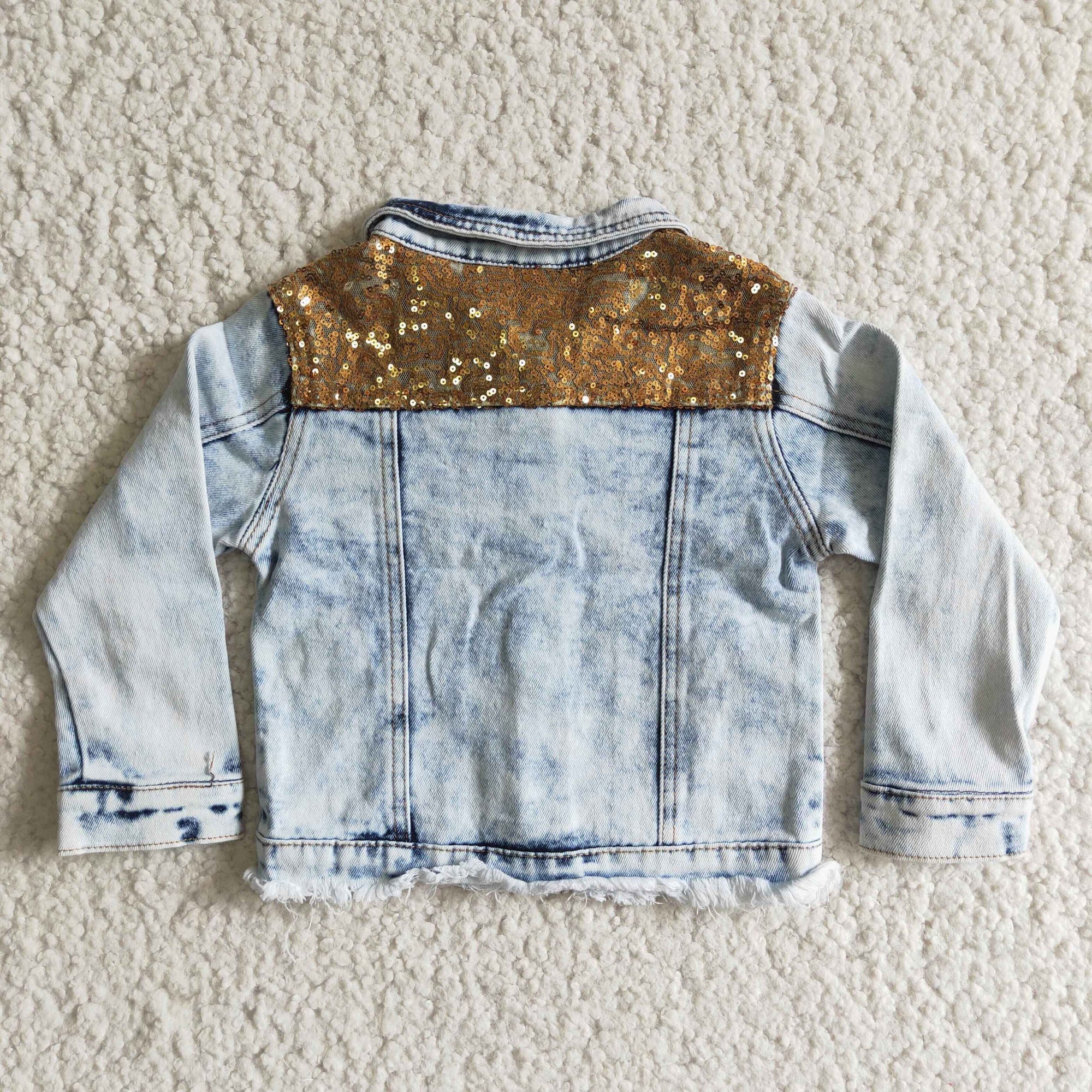 Fashion Good Quality Light Blue Denim Jacket With Sequins