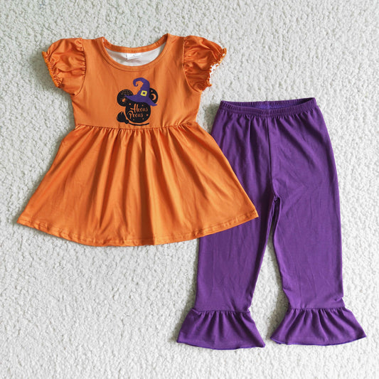 girl hocus pocus outfit orange top purple pants set