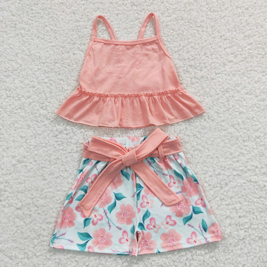 pink floral shorts set girl summer clothes