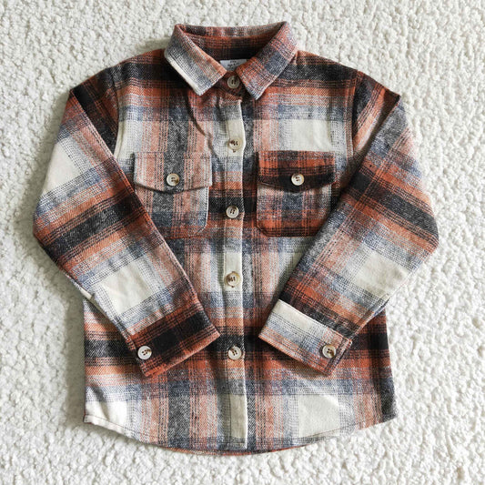 children's clothing boy flannel brown plaid button shirt for fall