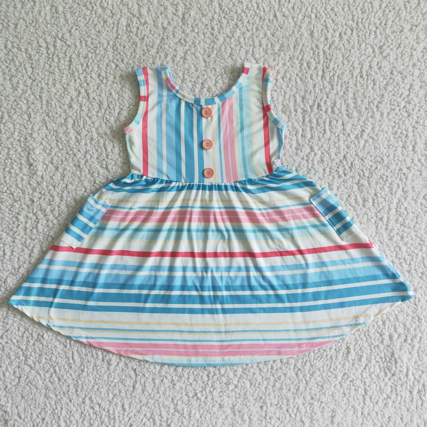 summer baby girl's clothes rainbow stripe twirl dress with pockets