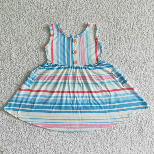 colorful striped strap pocket dress