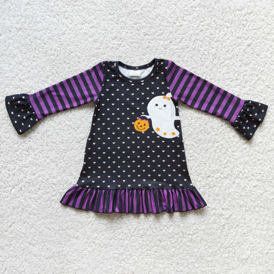 Halloween black purple boo ruffle shirt dress