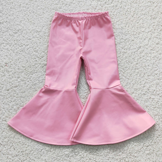 pink leather bell bottom pants