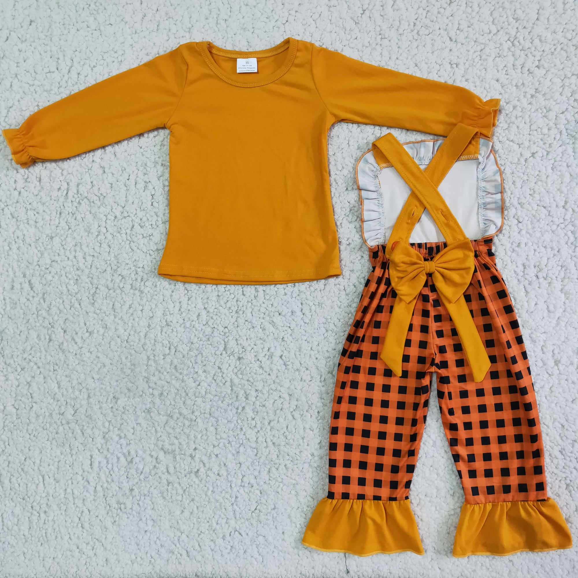 2pcs Turkey Print Plaid Overalls Outfit for Thanksgiving Day