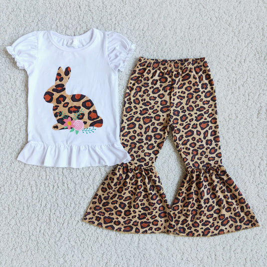girl's outfit leopard pants set easter clothing set for kids girl