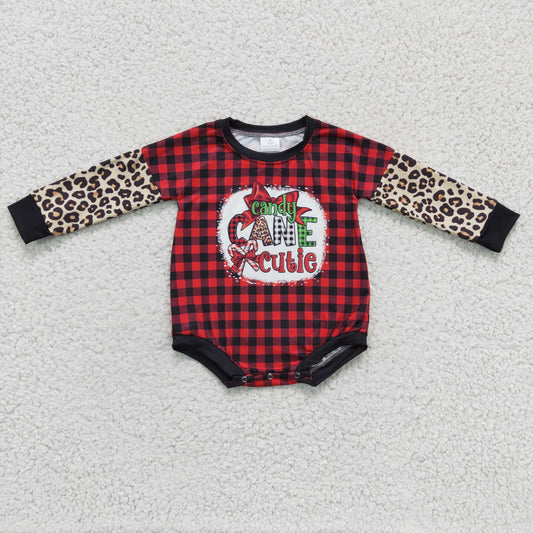 baby christmas candy cane cutie plaid leopard romper