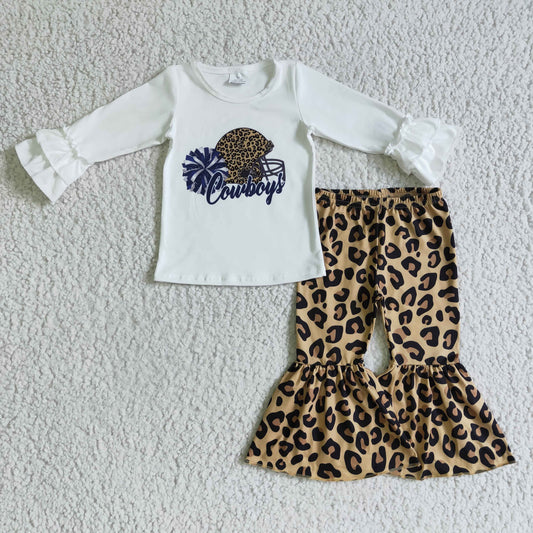 long sleeve cowboys leopard bell bottom outfit GLP0316