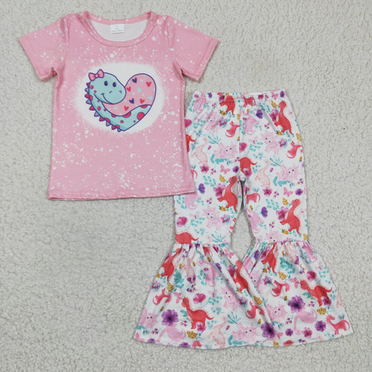 girl valentine cute pink dinosaur clothes set