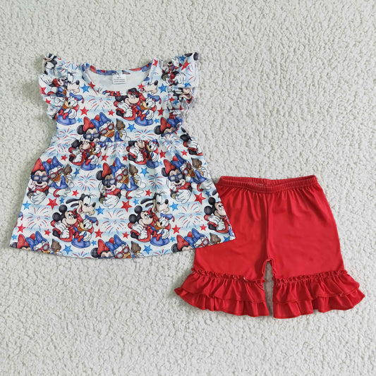 Kids clothing july 4th mouse friends shorts set