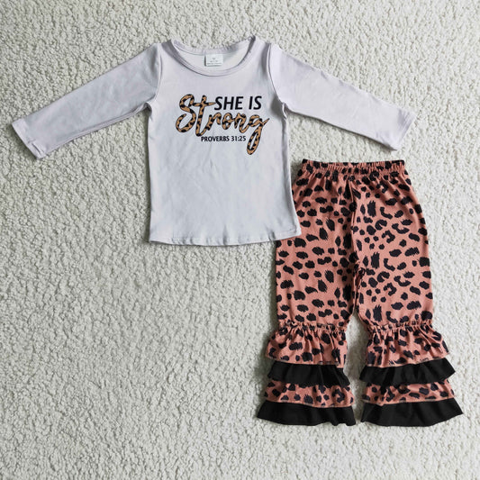 grey she is strong leopard ruffle pants outfits