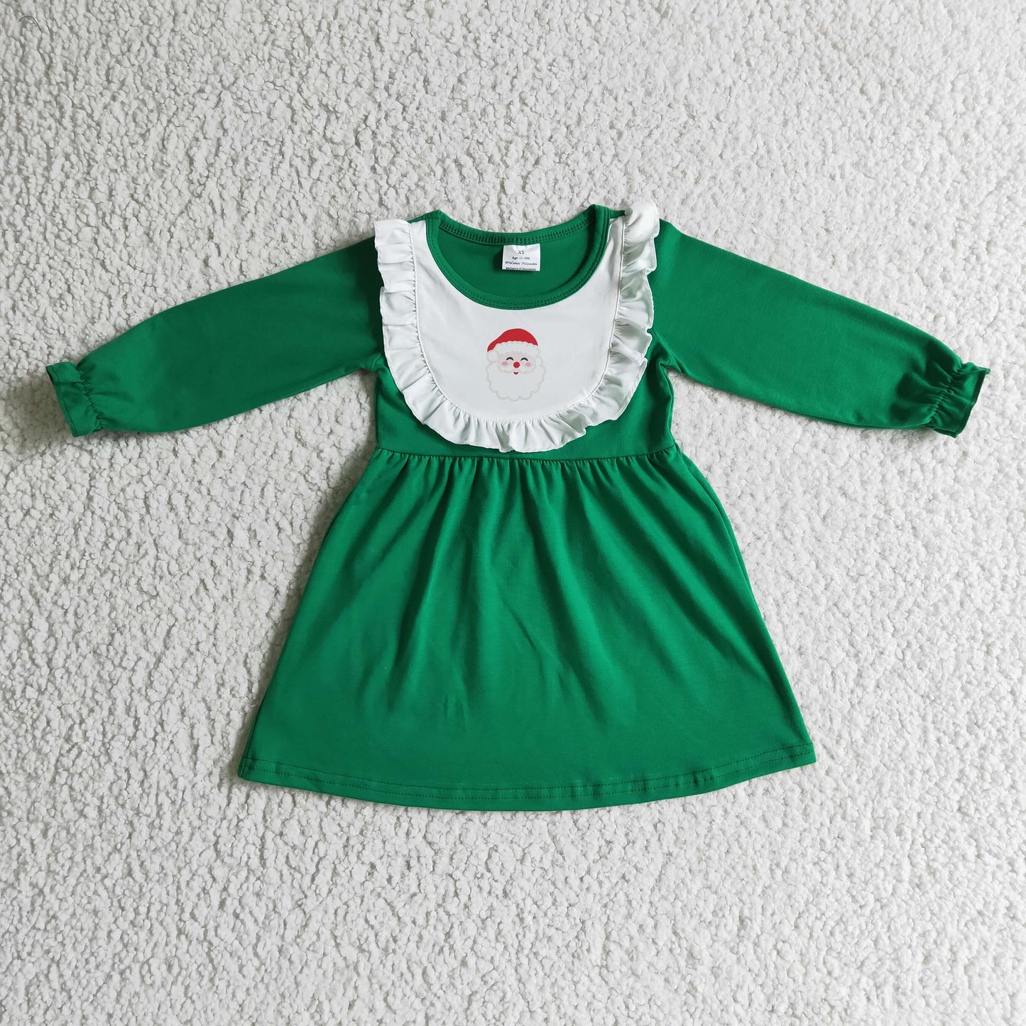 christmas green santa print dress for baby girl