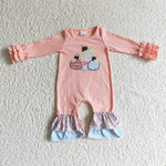 baby girl pink 3 pumpkin embroidery ruffle romper