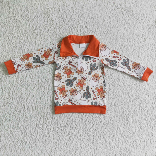 boy gingerbread santa cactus christmas zip pullover shirt