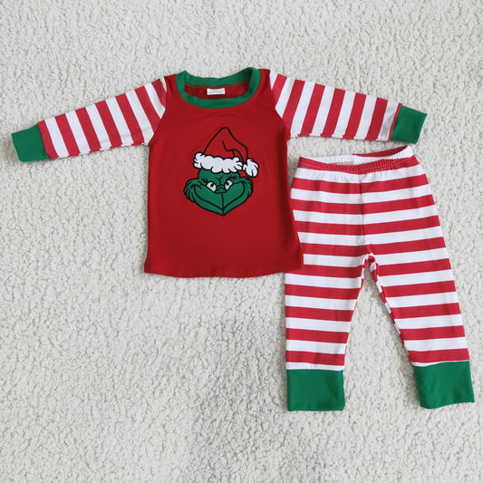 Cotton Grinch Embroidery Christmas Pajamas Boy