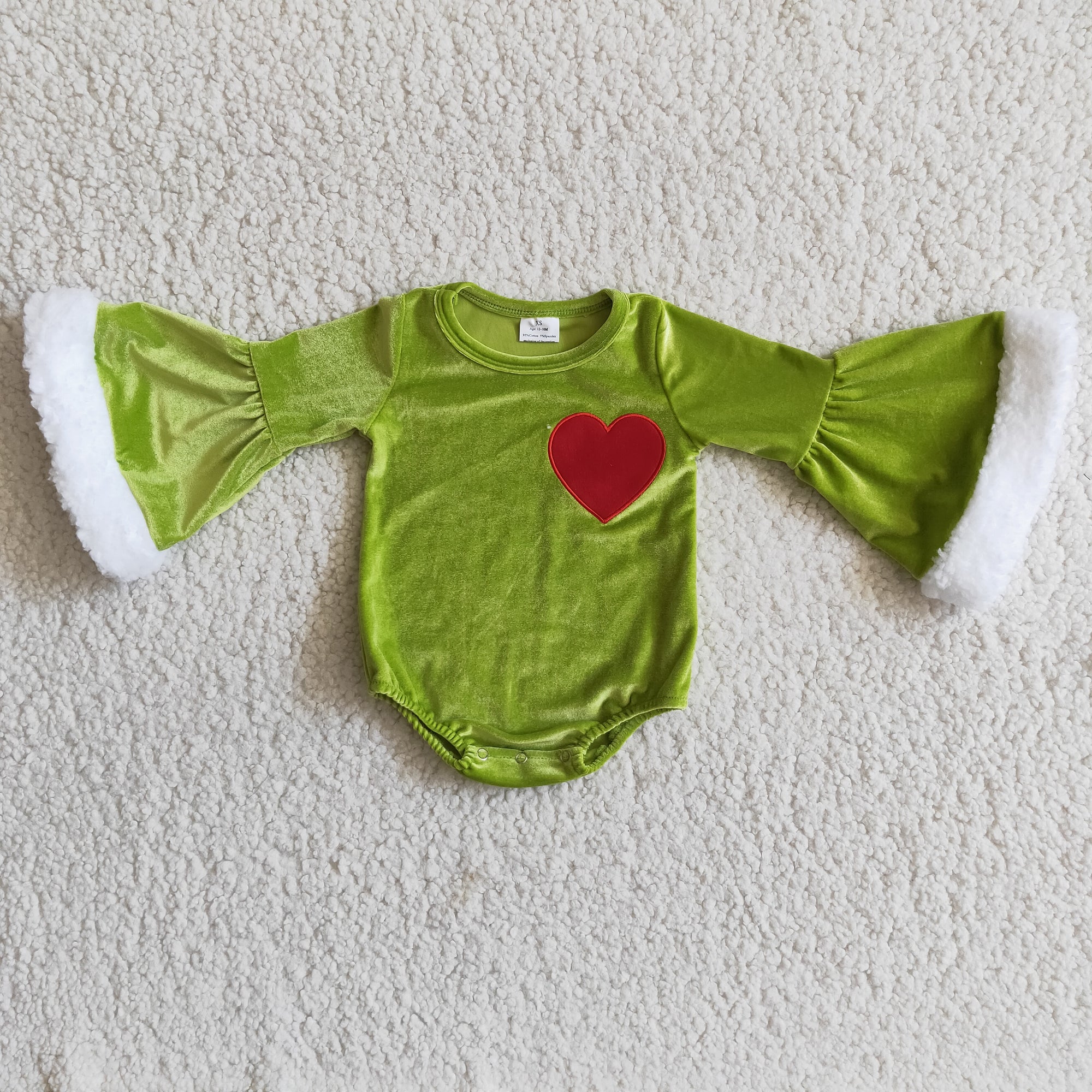 Green Velvet Jump-Suit With Heart Embroidery