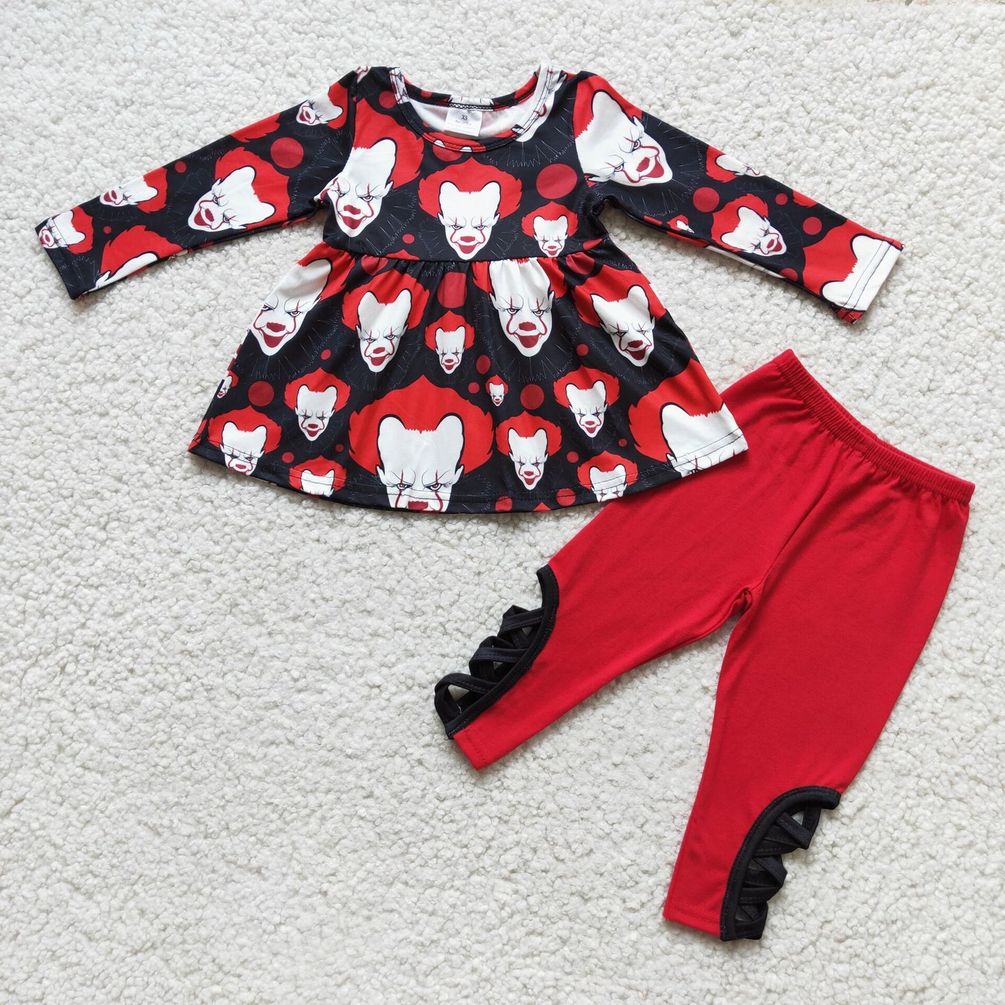 black red clown leggings set girl Halloween clothing