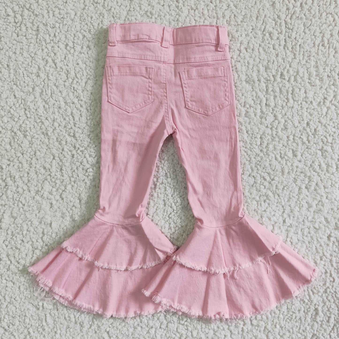 light pink denim double wide belles with hole