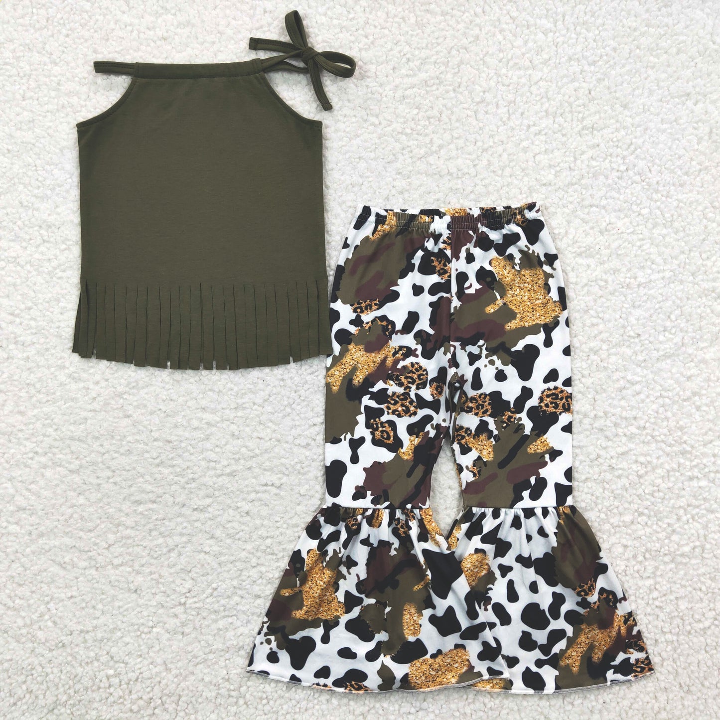 green tassel top camo print girls outfits