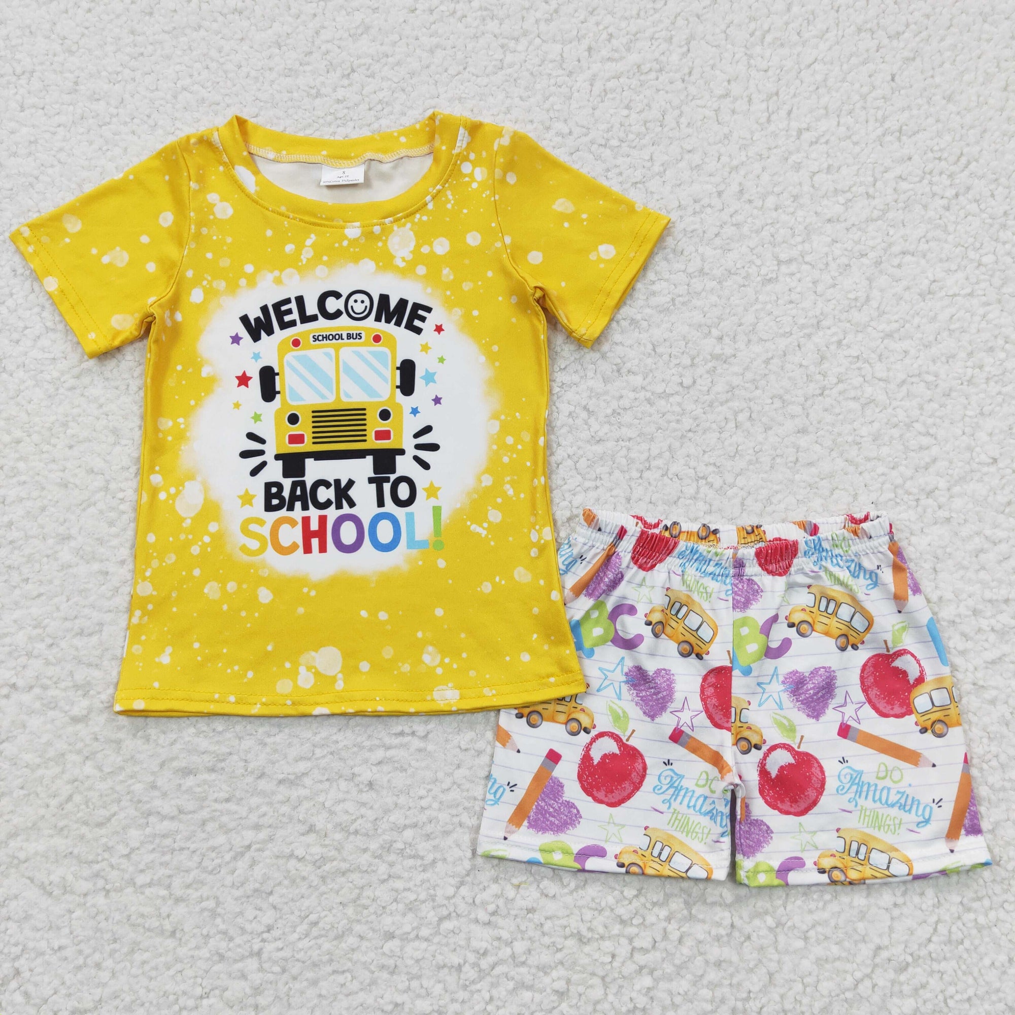 kids clothing girl's back to school outfit yellow ruffle shorts set