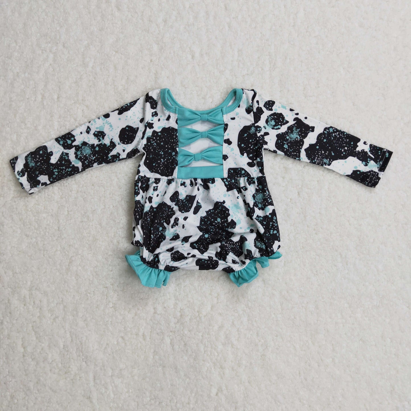 bleached milk cow romper with back bow