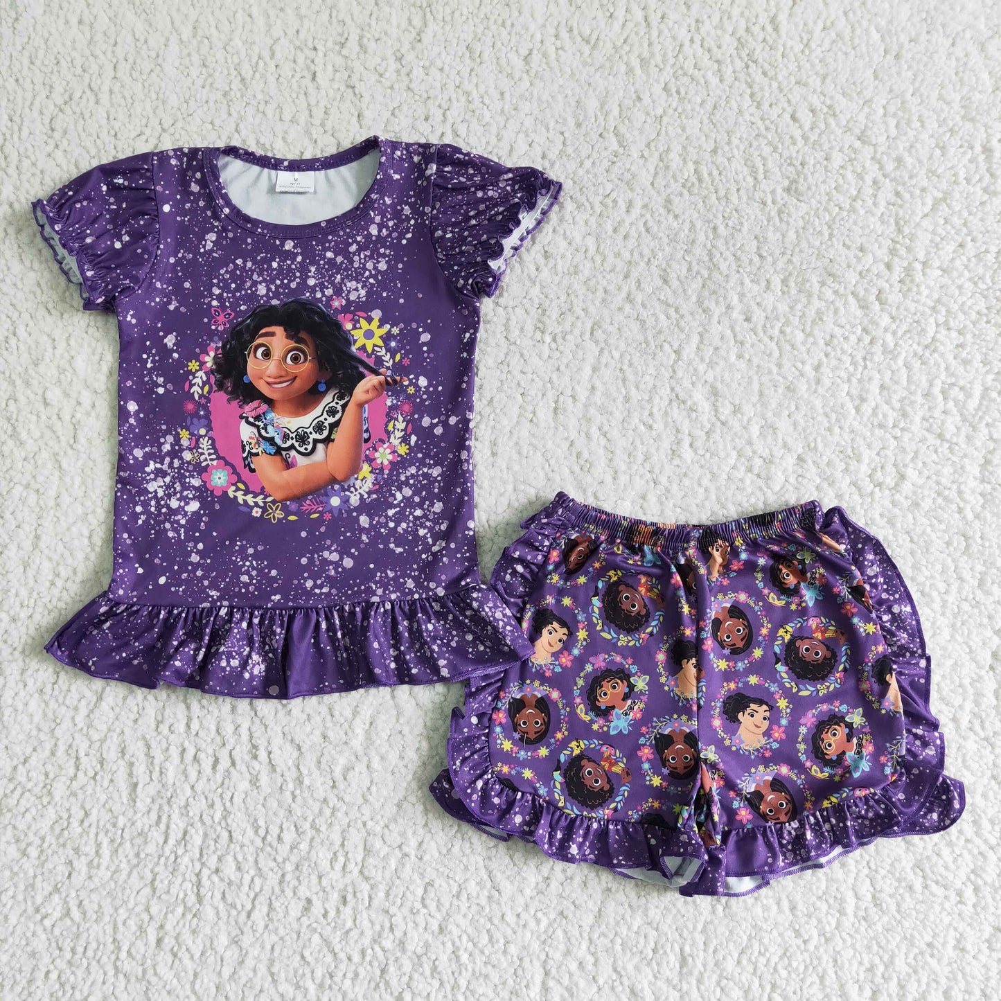 summer purple cartoon shorts set
