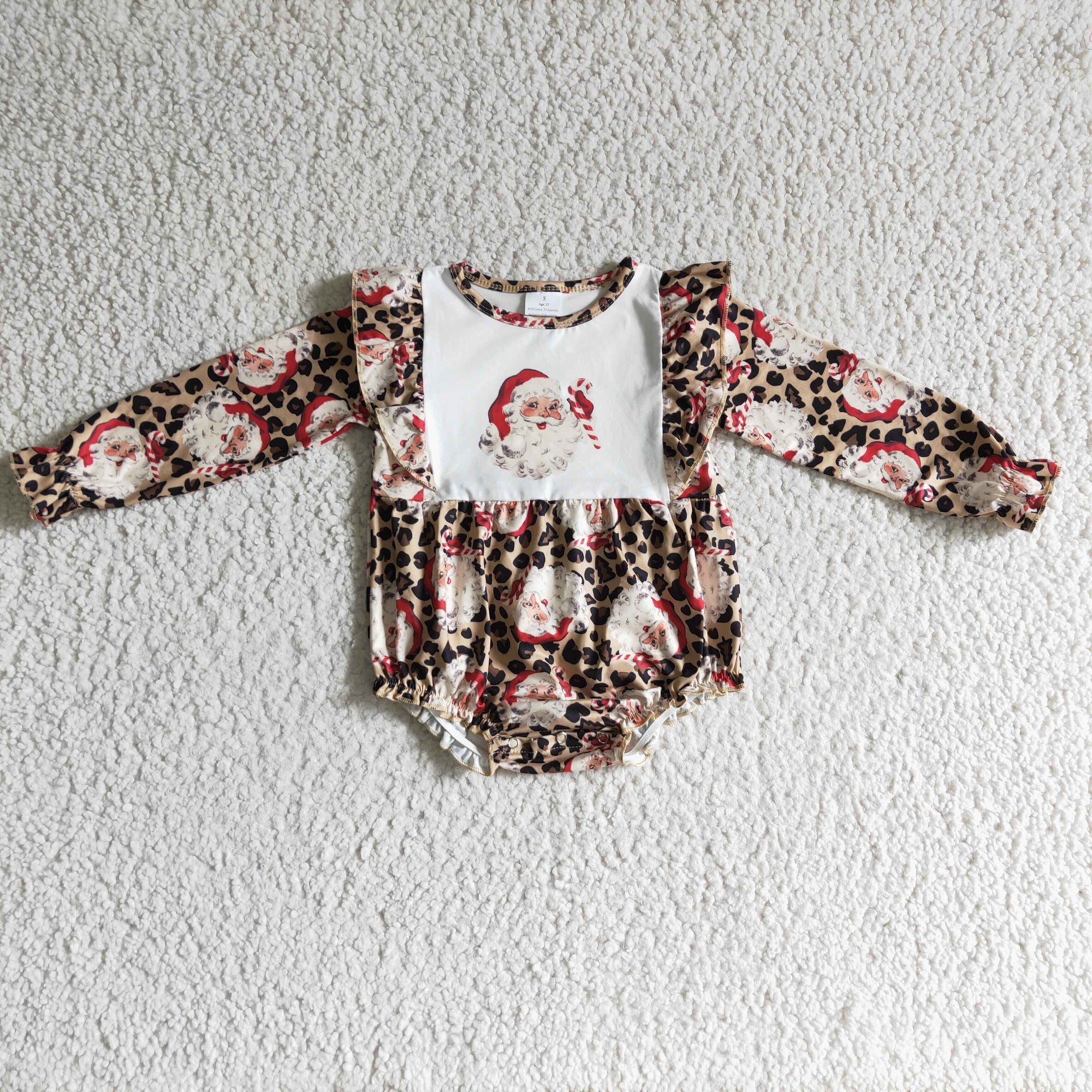 leopard with santa baby girl romper
